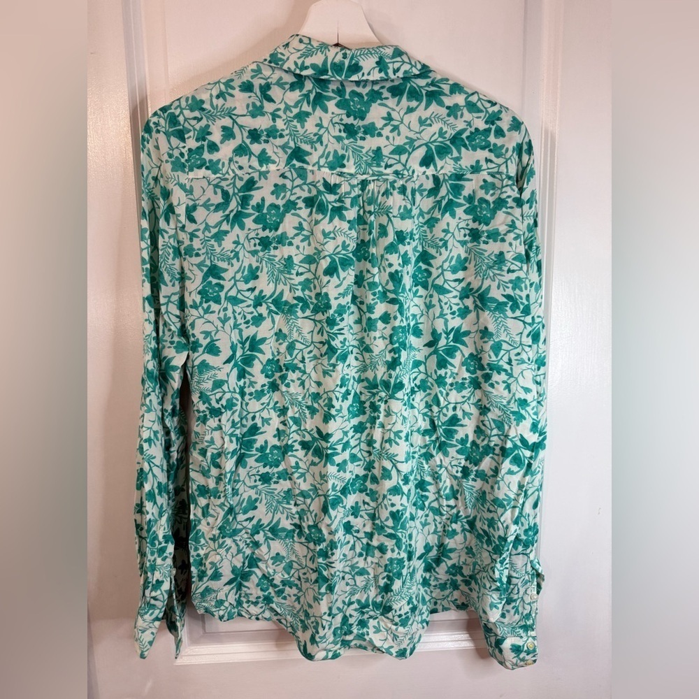 Maeve Women’s Teal & White Floral Long Sleeve Shirt - Size Small - Picture 3 of 7